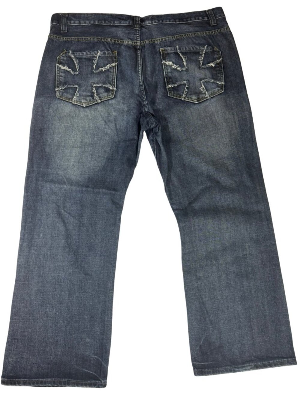 Slim Boot Jeans Men's 42x30 Blue Denim Distressed Cross Pocket Design